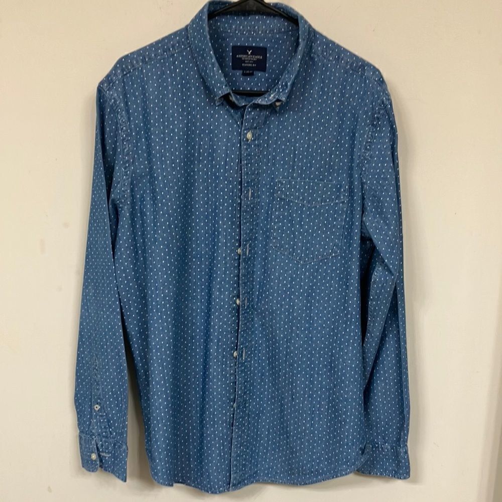 AE Polka Dot Button Down American Eagle Outfitters Shirt Unisex Shacket Sz L